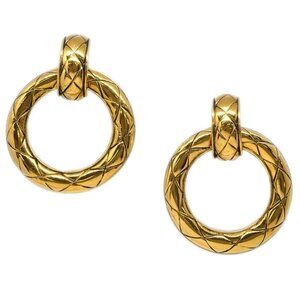 Chanel Dangle Hoop Earrings Clip-On Gold